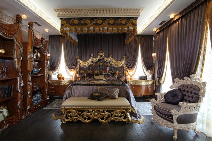 Обои в стиле барокко в интерьере спальни